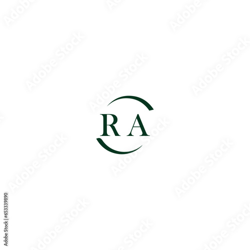 RA letter logo design . RA polygon, circle, triangle, hexagon, flat and simple style with black and white color variation letter logo set in one artboard. RA