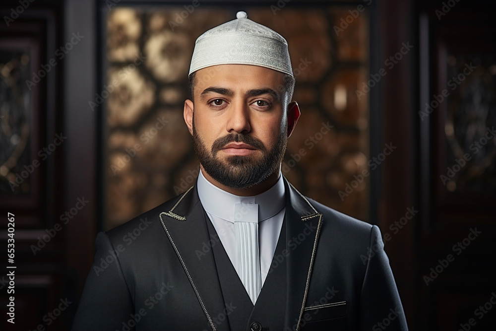 Generative AI technology picture of young arab man in cultural clothes religious person Generative AI technology picture of young arab man in cultural clothes religious person