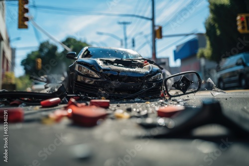 A car accident caused by distracted driving, emphasizing the need for focused attention on the road. Generative AI photo