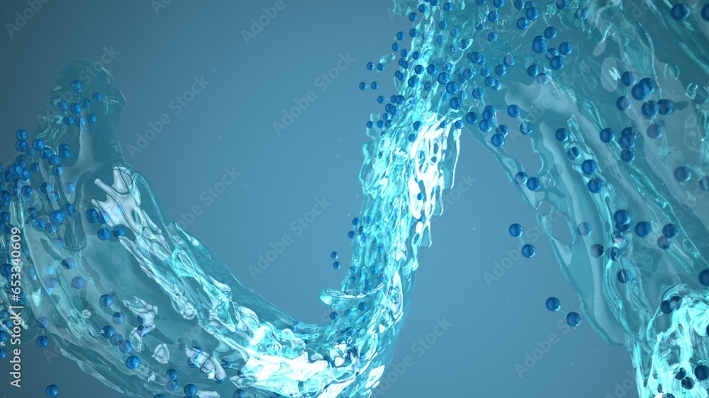 H2 Wasserstoffmoleküle im Strudel - 3D Illustration - obrazy, fototapety, plakaty 