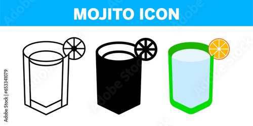 VECTOR MOJITO ICON ICON ICON IN STROKE AND FILL AND COLOR VERSION