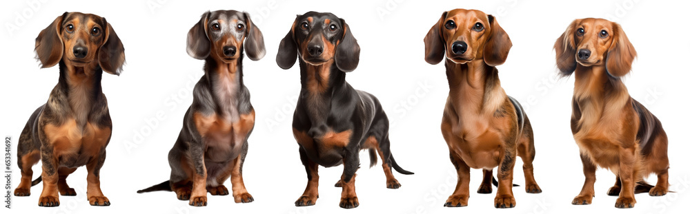 Smiling adult  dachshund dog, pedigree dog breed isolated on transparent background generative ai