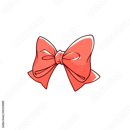 Ribbon bow vector icon in minimalistic, black and red line work, japan web