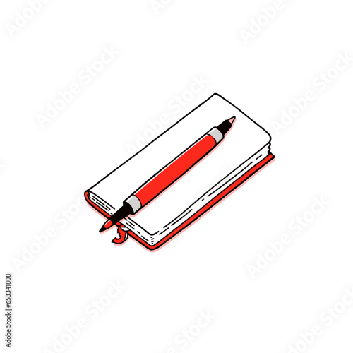 Pen and book vector icon in minimalistic, black and red line work, japan web