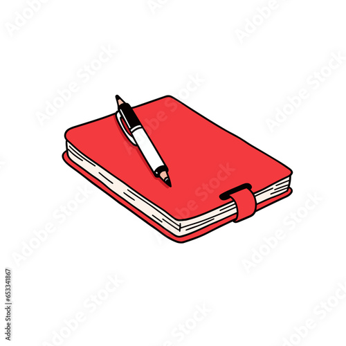 Pen and book vector icon in minimalistic, black and red line work, japan web