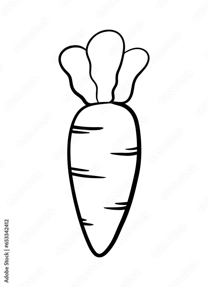 Carrot in Black Line Fruit and Vegetable in Cute Doodle Cartoon Icon Vector Illustration for Kids Book Carrot in Black Line Fruit and Vegetable in Cute Doodle Cartoon Icon Vector Illustration for Kids Book