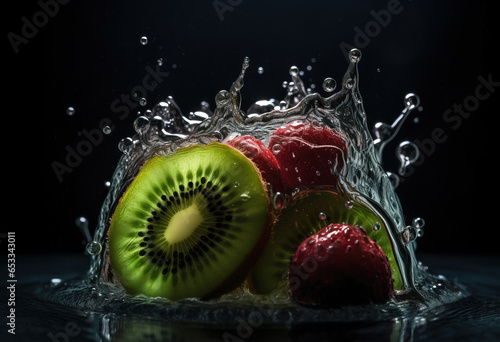 kiwi and strawberry in water splash
