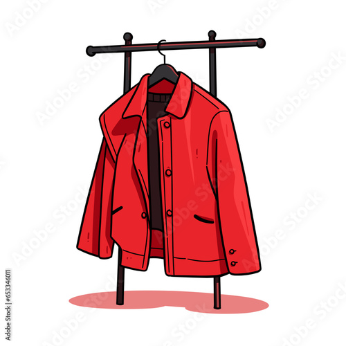 Costume Rack vector icon in minimalistic, black and red line work, japan web