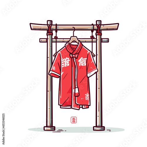 Costume Rack vector icon in minimalistic, black and red line work, japan web