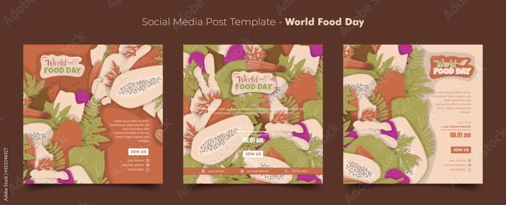 Set of social media template with vegetables in flat design for world food day background design