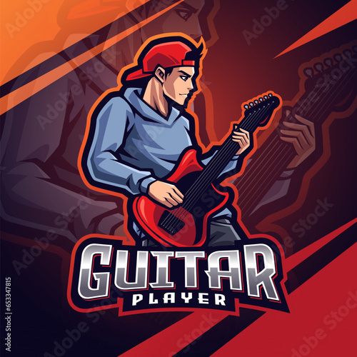 Guitar player esport mascot logo design