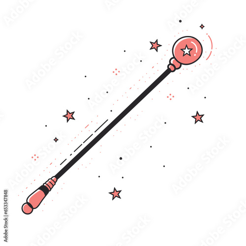Magic wand vector icon in minimalistic, black and red line work, japan web