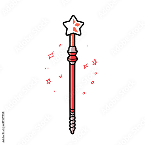 Magic wand vector icon in minimalistic, black and red line work, japan web