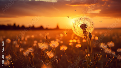 closeup of a dandelion in a summer field 