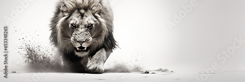 Portrait of a young male lion in action. Animals.