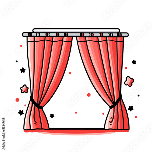 Stage curtains vector icon in minimalistic, black and red line work, japan web