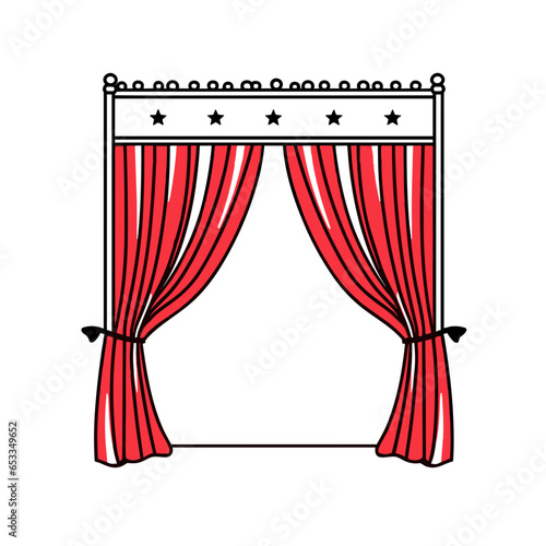 Stage curtains vector icon in minimalistic, black and red line work, japan web
