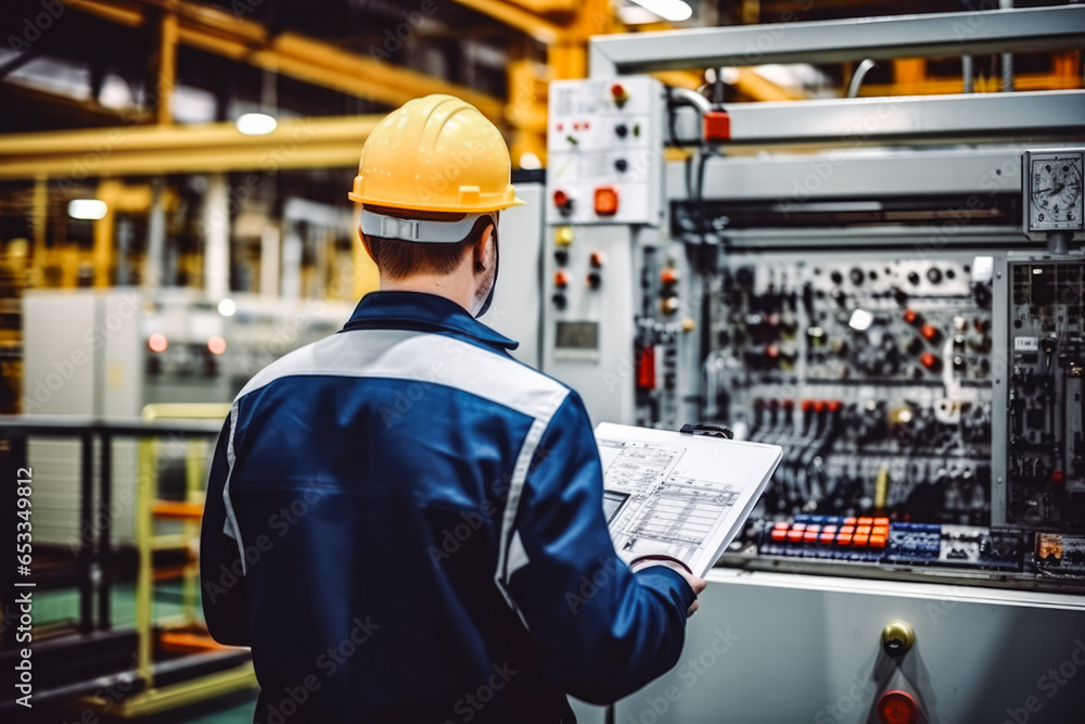 Engineers or factory managers wearing safety helmet. Portrait of smiling man with tablet wearing yellow hard hat Engineers or factory managers wearing safety helmet. Portrait of smiling man with tablet wearing yellow hard hat