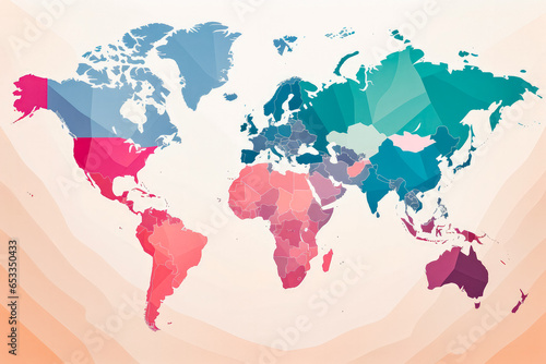 World map. A silhouette of a world map. Vector illustration of the world map in a colorful style. Continents of the world.