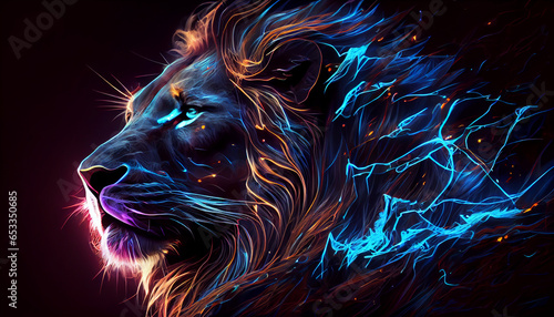 Abstract neon light Lion, wallpaper, glowing background, Ai generated image photo