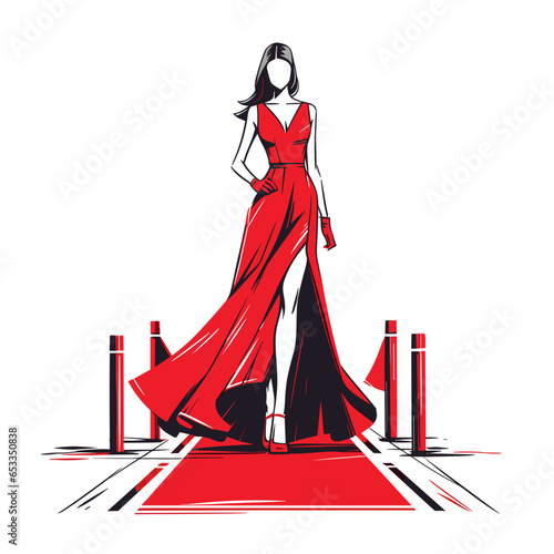Runway vector icon in minimalistic, black and red line work, japan web