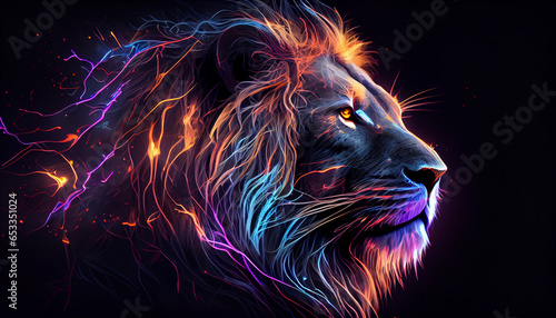 Abstract neon light Lion  wallpaper  glowing background  Ai generated image