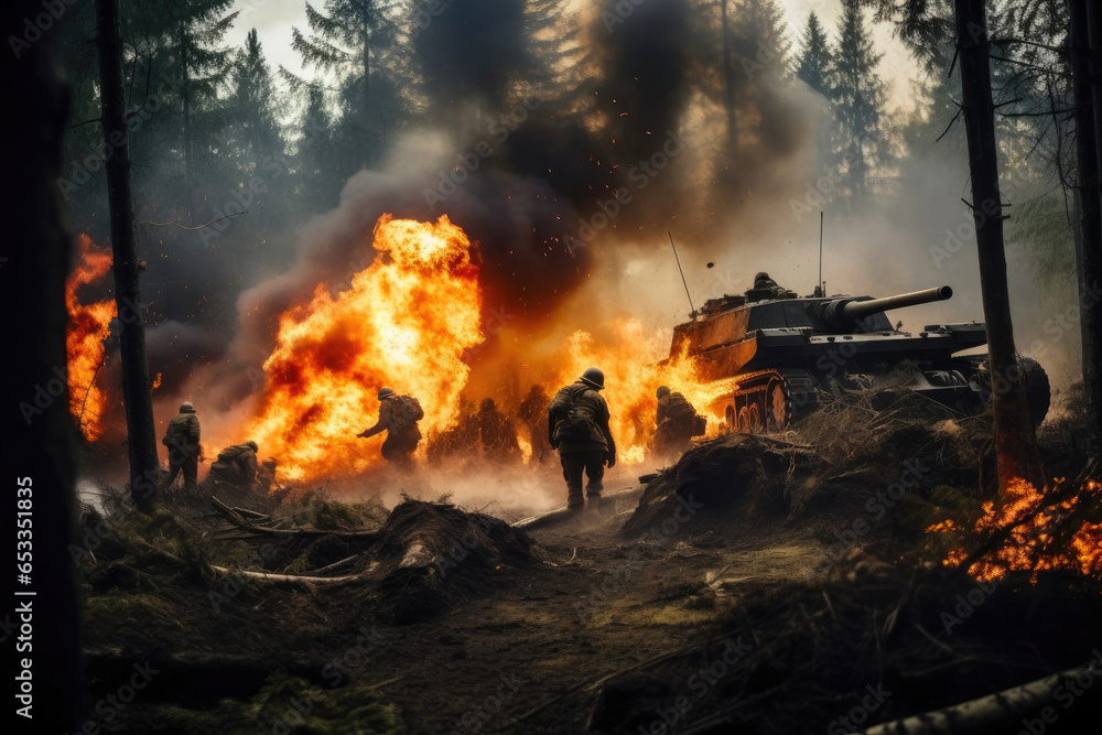 Chaos in the Woods: WWII Soldiers and Tank Chaos in the Woods: WWII Soldiers and Tank