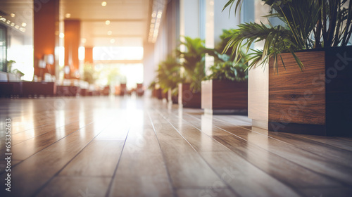 Contemporary Hospitality  Empty Hotel Lobby with Minimalist Interiors and Blurred Effect Background