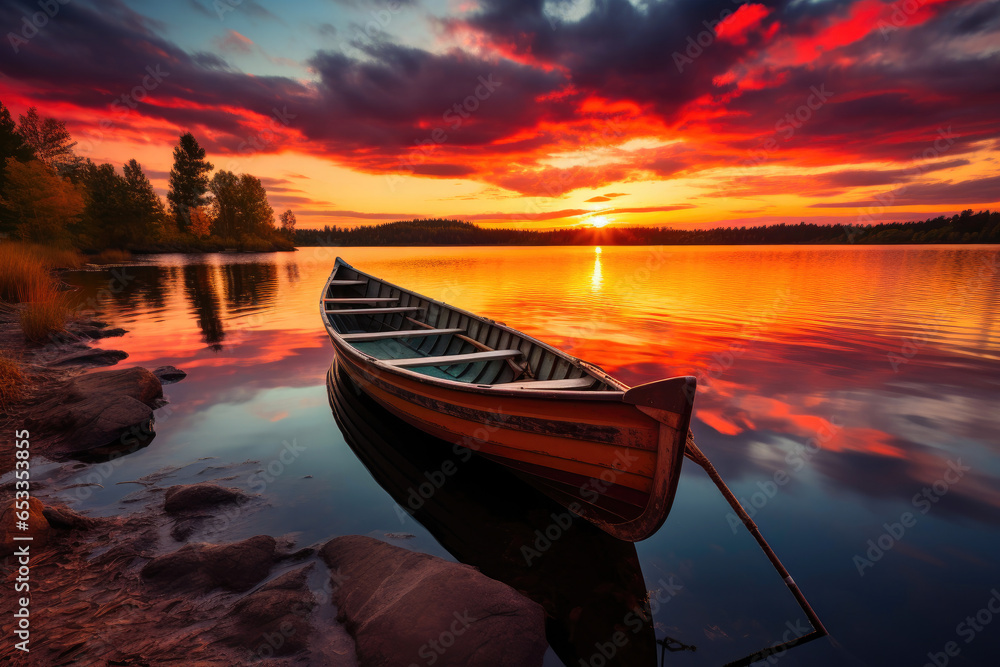 Sunset Dreams: Boat Drifting on Calm Waters