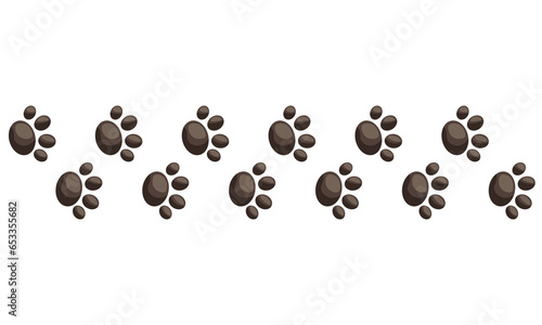 Paw vector foot trail print of cat, dog, pattern animal tracks isolated on white background. Diagonal tracks for backgrounds, patterns, websites, showcases design, greeting cards, child prints