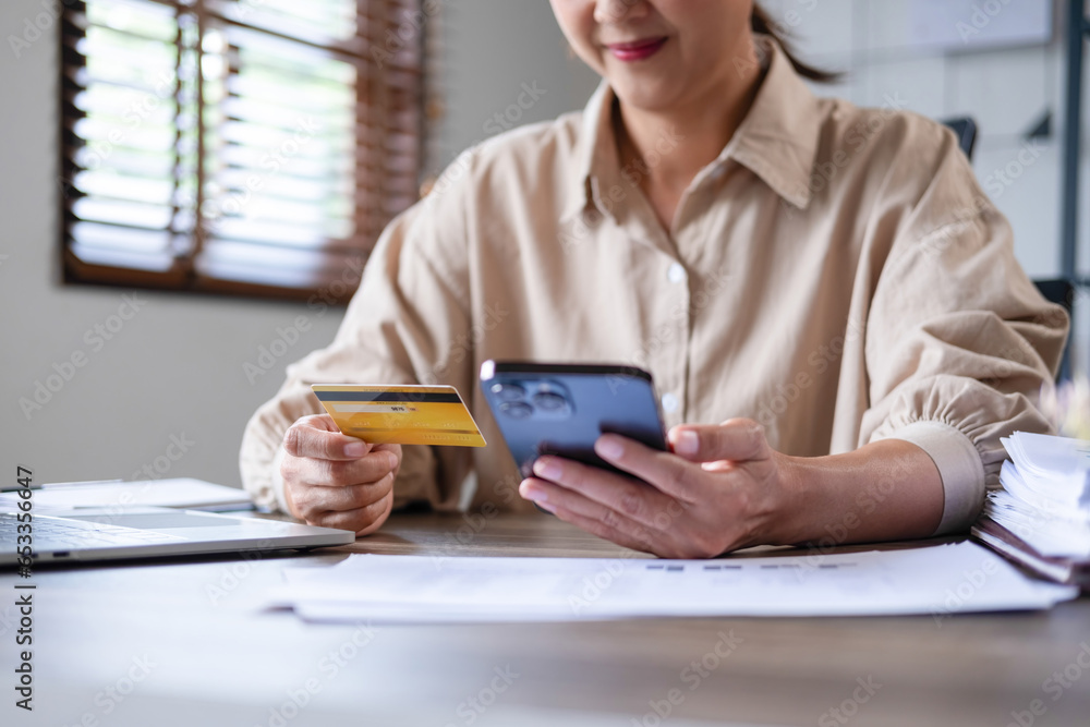 Woman online shopping with smartphone. Woman online shopping with smartphone.