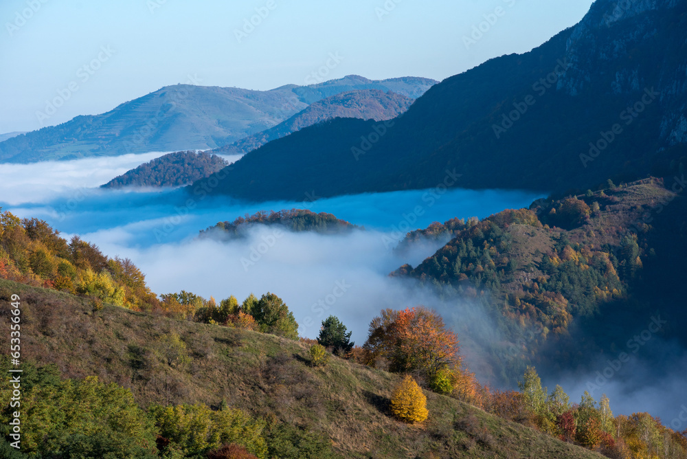 Mist in the mountains in the autumn