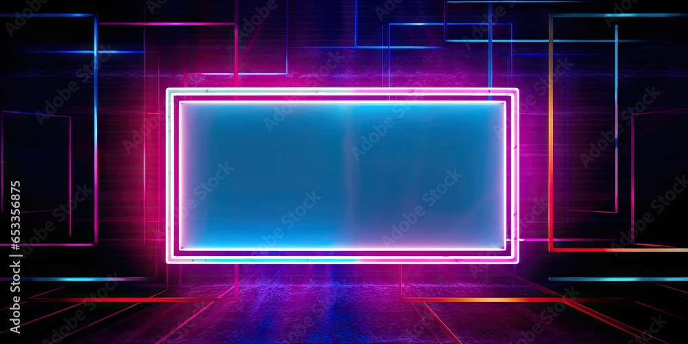Electric dreams. Futuristic neon portal in blue and pink. Cyber club. Glowing abstract design for high tech parties. Retro futurism. Vibrant shapes in darkened space Electric dreams. Futuristic neon portal in blue and pink. Cyber club. Glowing abstract design for high tech parties. Retro futurism. Vibrant shapes in darkened space