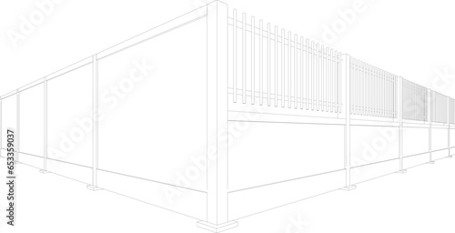 3D illustration of fence and wall