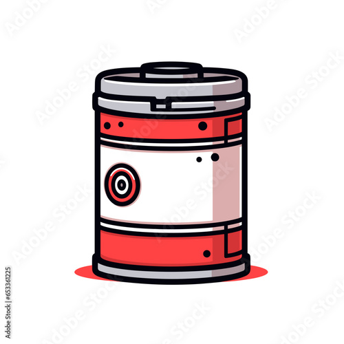 Film canister vector icon in minimalistic, black and red line work, japan web