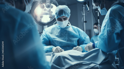 A surgeon in an inpatient operating theater. A medical team performing surgery in an operating theater photo
