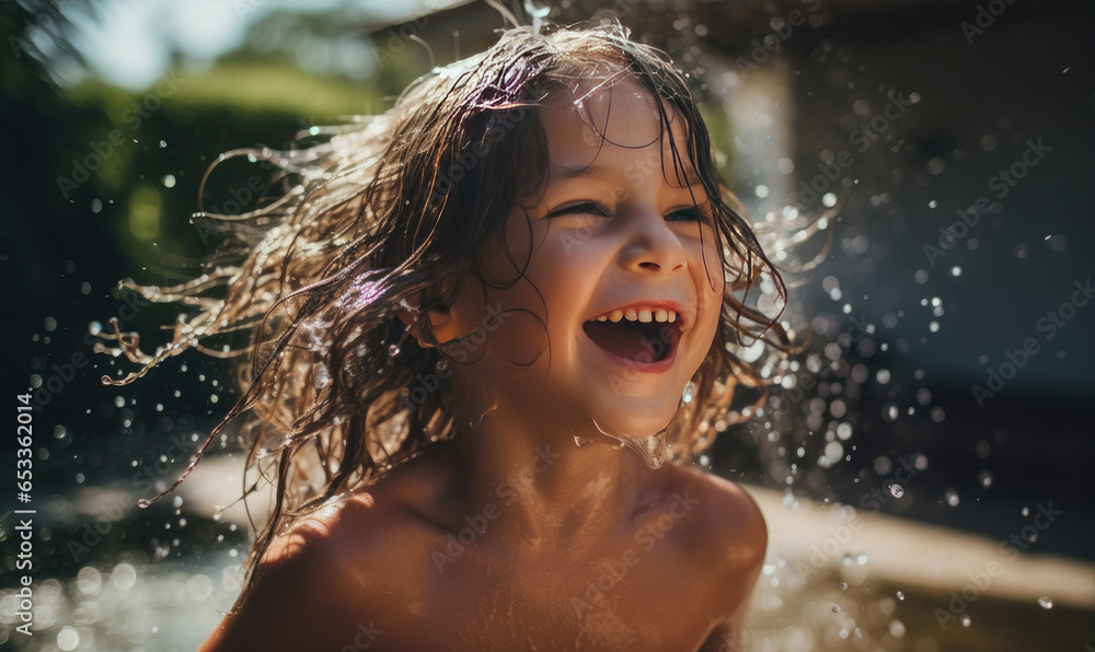 Obraz premium happy kid having fun with water, splash water