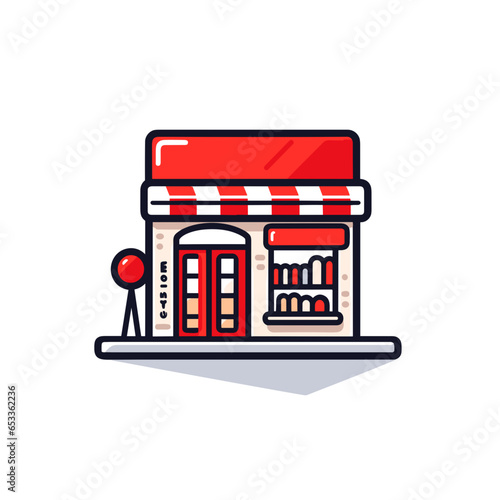 Bookstore vector icon in minimalistic, black and red line work, japan web