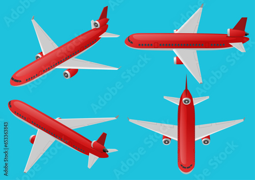 Isometric illustration of a set of airplanes