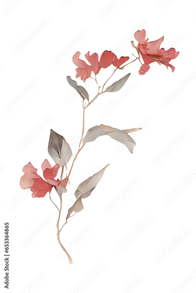 red dried flowers, generative ai, flowers isolated on white