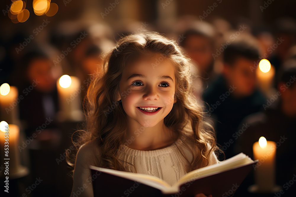 Enchanting Noel Young Girl with Christmas Carol Book at Festive Church Carol Service. created with Generative AI Enchanting Noel Young Girl with Christmas Carol Book at Festive Church Carol Service. created with Generative AI