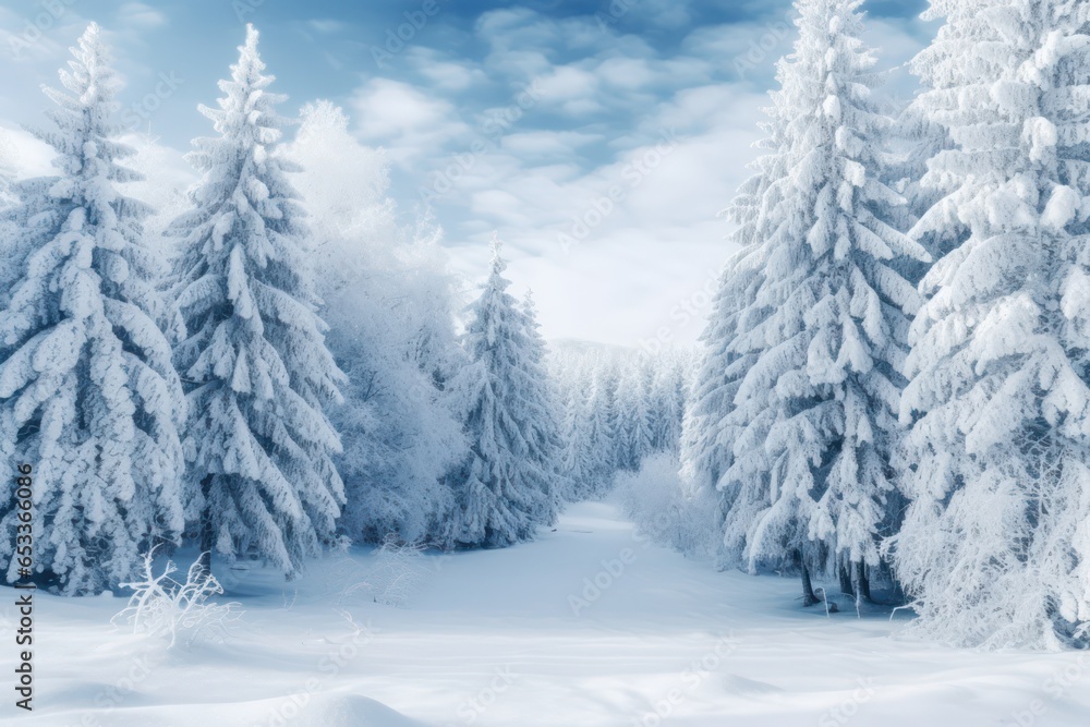Winter Background with Snow, Frost, and Pine Trees: Perfect for White Christmas Decorations and Holiday Wallpaper, Generative AI Winter Background with Snow, Frost, and Pine Trees: Perfect for White Christmas Decorations and Holiday Wallpaper, Generative AI
