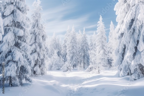 Winter Background with Snow, Frost, and Pine Trees: Perfect for White Christmas Decorations and Holiday Wallpaper, Generative AI