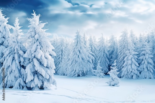 Winter Background with Snow, Frost, and Pine Trees: Perfect for White Christmas Decorations and Holiday Wallpaper, Generative AI © Alex