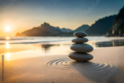 zen stones on the beach