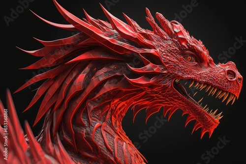 Red dragon isolated on black background