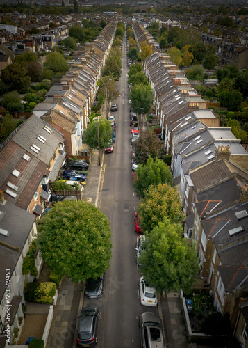 Canvas Print Aerial view of suburban British terraced houses