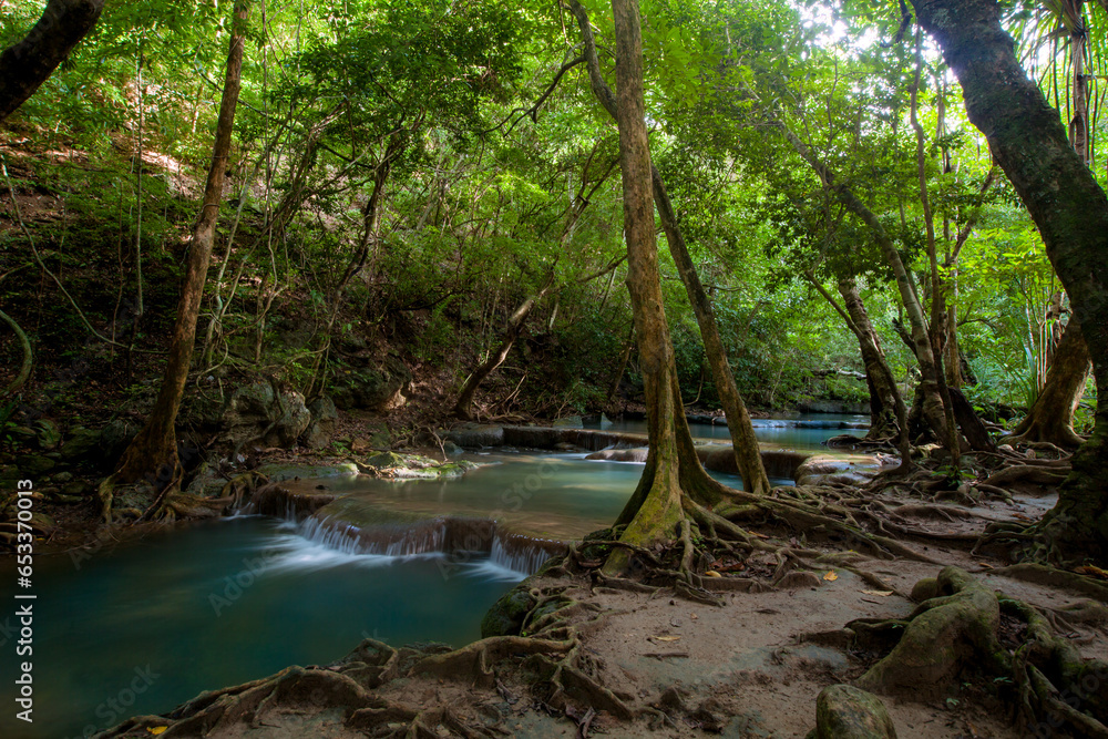 Nature beautiful deep forest waterfall.