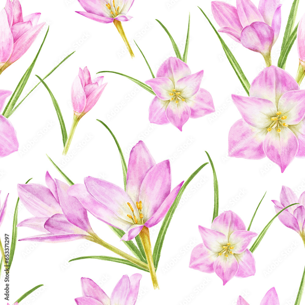 Pink flowers seamless pattern, repeating background 