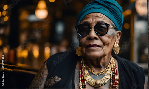 Photograph of a stylish elderly person with urban fashion concepts